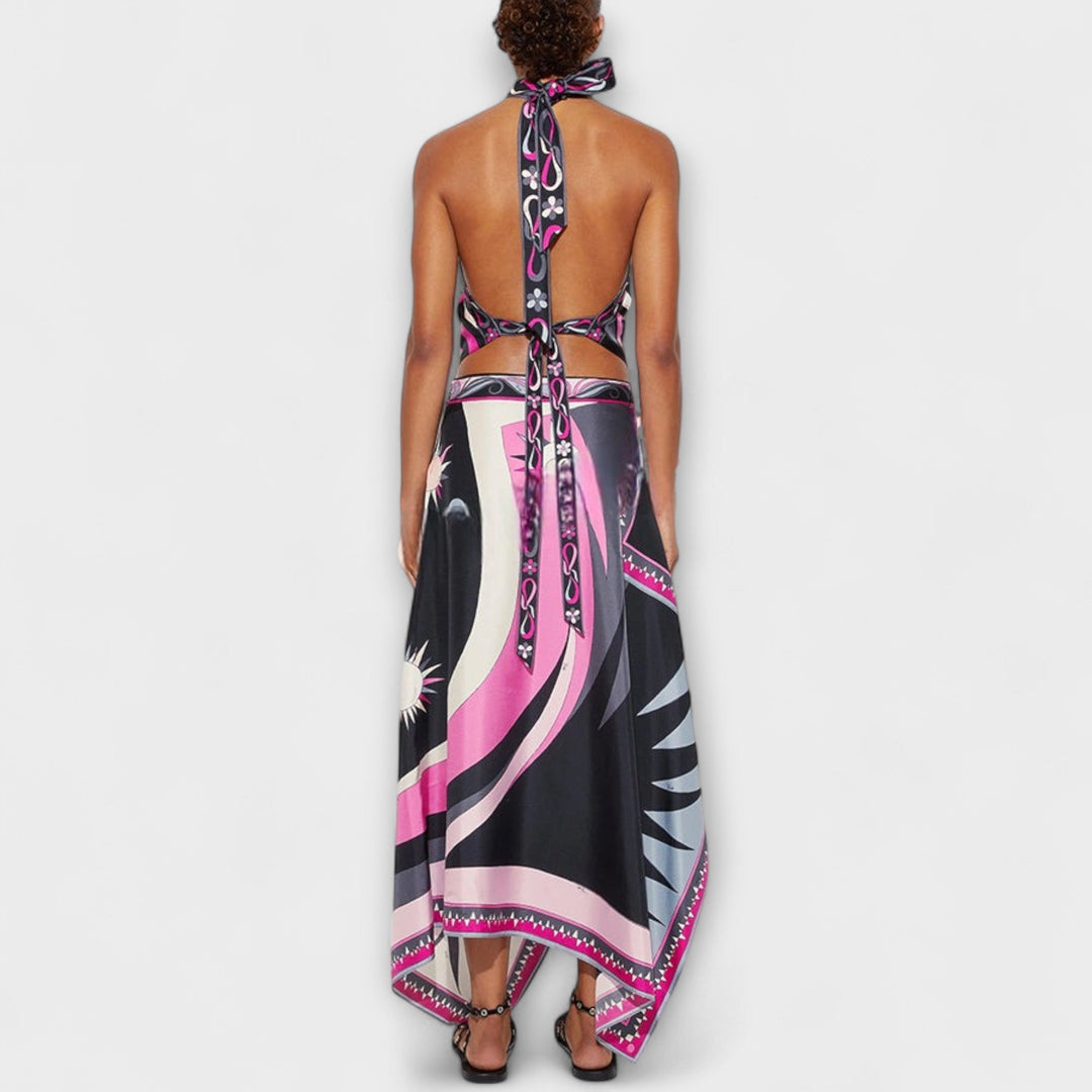 Everly - Sada halter topu a asymetrické midi sukně